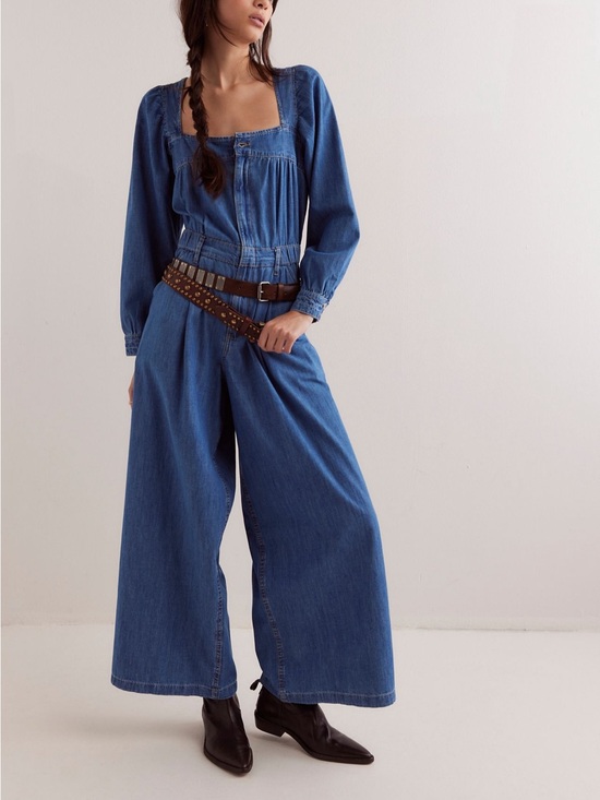 Free People Denim - Free People We the Free Clara Wide-Leg Denim Jumpsuit in Blue